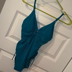 Robin Piccone Teal One-Piece Swimsuit gold accent 6 six women’s tank swim suit